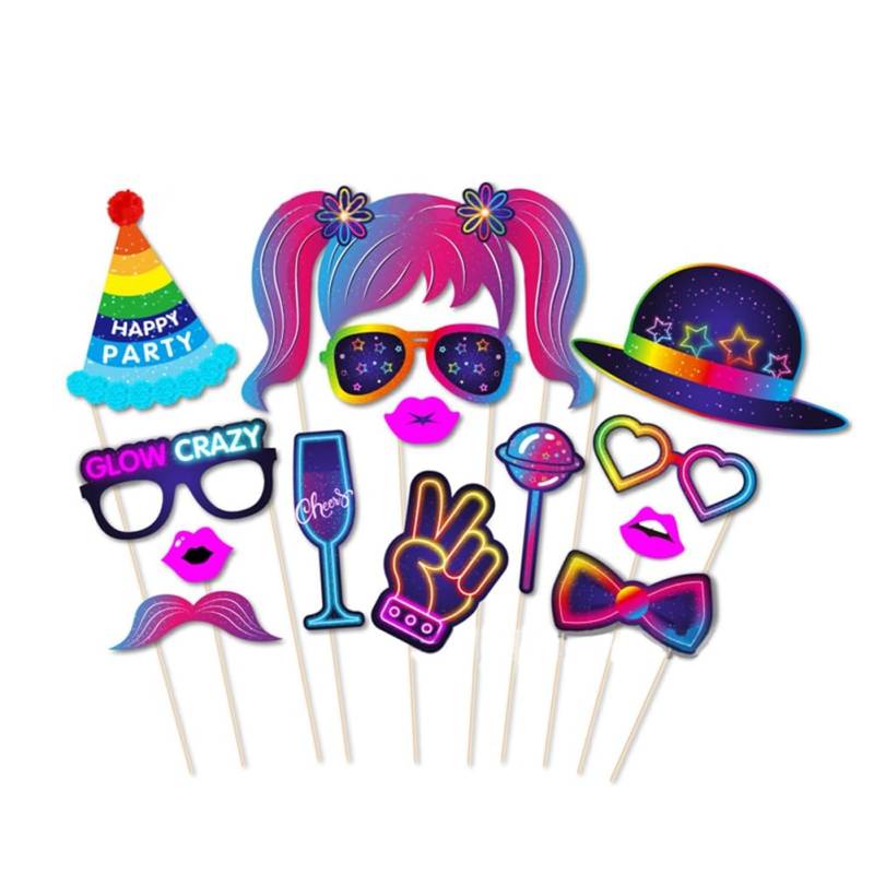 Ujjdwiurgh 125 Stück Leuchtend Fluoreszierendes Thema Foto-Requisiten Alles Gute zum Geburtstag Partyzubehör Papier von Ujjdwiurgh