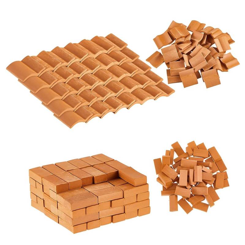 Ujjdwiurgh 200 StüCke Mini BricksandRoof Fliesen Modellbau Set GefäLschte Rote Ziegel Landschaftsbau Ziegel Puppenhaus DIY Garten ZubehöR von Ujjdwiurgh