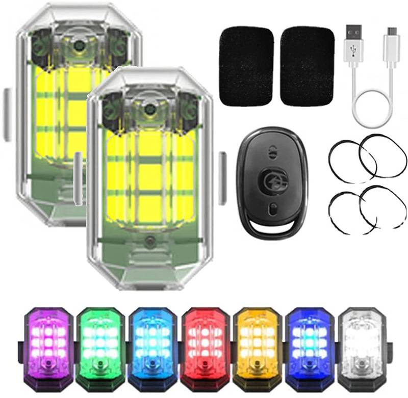 Umikk Auto Fernbedienung Blitzlicht, Drahtloses LED-Blitzlicht mit hoher Helligkeit, 7-farbiges LED-Flugzeug-Blitzlicht USB-Aufladung, Flugzeug-Blitzlichter, Drohnen-Antikollisionslichter (2 Stück) von Umikk