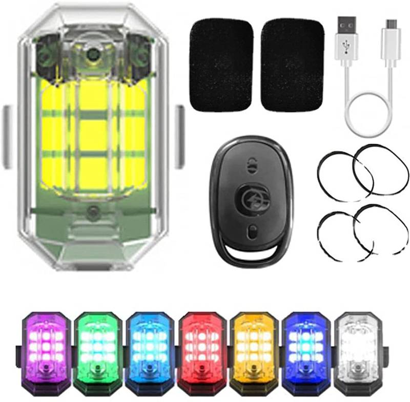 Auto Fernbedienung Blitzlicht, Drahtloses LED-Blitzlicht mit hoher Helligkeit, 7-farbiges LED-Flugzeug-Blitzlicht und USB-Aufladung, Flugzeug-Blitzlichter, Drohnen-Antikollisionslichter von Umikk