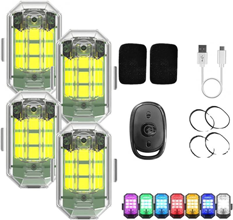Auto Fernbedienung Blitzlicht, Drahtloses LED-Blitzlicht mit hoher Helligkeit, 7-farbiges LED-Flugzeug-Blitzlicht und USB-Aufladung, Flugzeug-Blitzlichter, Drohnen-Antikollisionslichter von Umikk