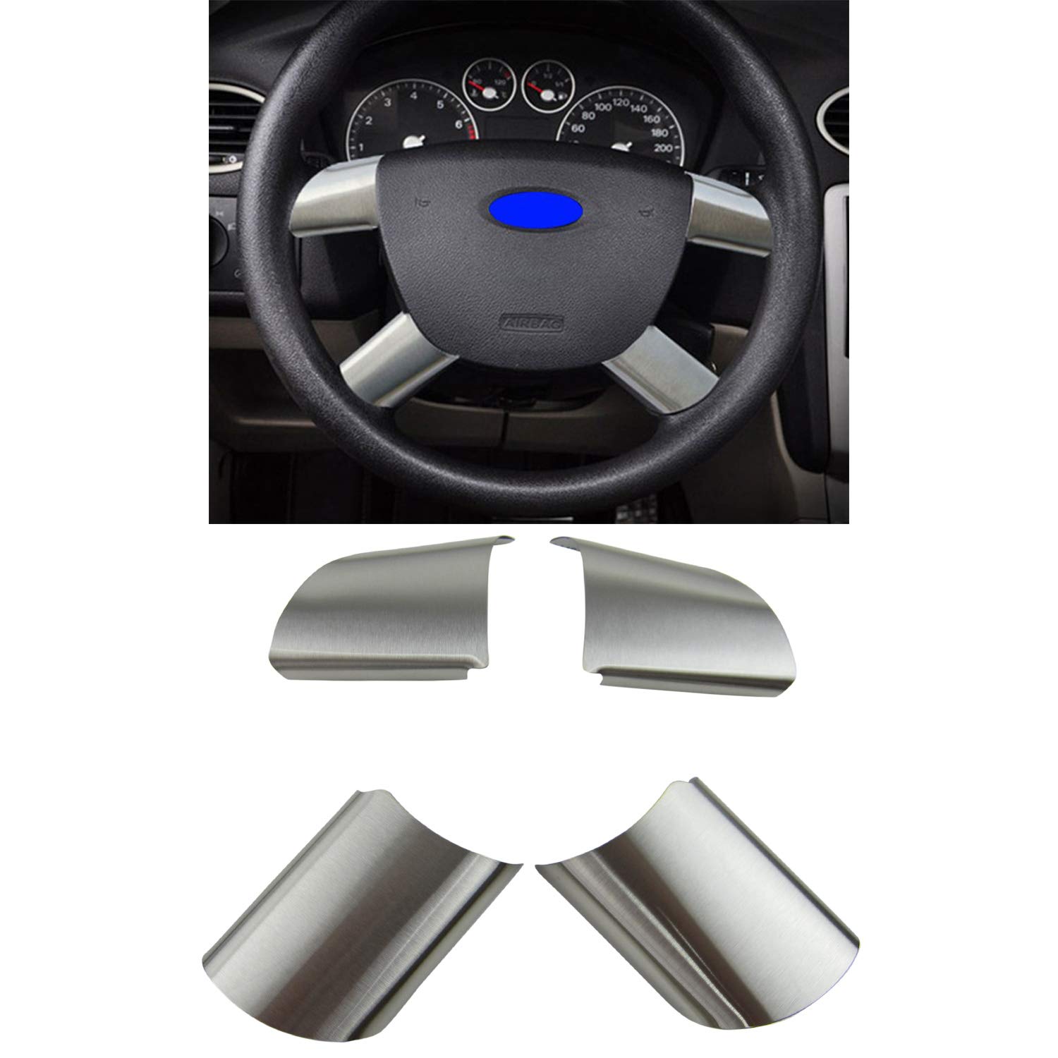 Unbekannt ALU Lenkrad Abdeckung / Clip Set 4-Teilig für Ford Focus II (MK2) 2004-2012, Aluminium, Silber Unbekannt ALU Lenkrad Abdeckung / Clip Set 4-Teilig für Ford Focus II (MK2) 2004-2012, Aluminium, Silber von Unbekannt