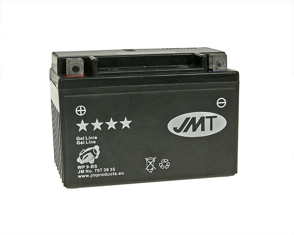 JMT Batterie 12 V 8 Ah (YTX9-BS) [wartungsfrei & versiegelt] kompatibel für Yamaha XT 600 E H 3TB, Piaggio/Vespa ET4 125 Leader, Suzuki GSR 600 A ABS, GSF 650 S Bandit, XJ 600 S N von JMT