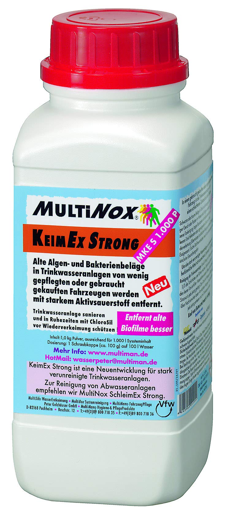 MultiNox® KeimEx Strong Pulver für Tanks ab 100-1000 l - Inhalt: 1000 g - Entfernt frische Biofilme in Trinkwasseranlagen von Caravan & Boot von Multiman