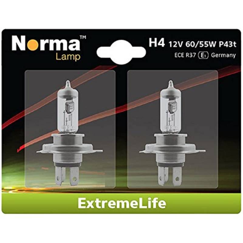 Norma 214611-202 H4 Halogen Scheinwerferlampe-Doppelblister Extreme Life 12 V 60/55 W P43t von Unbekannt