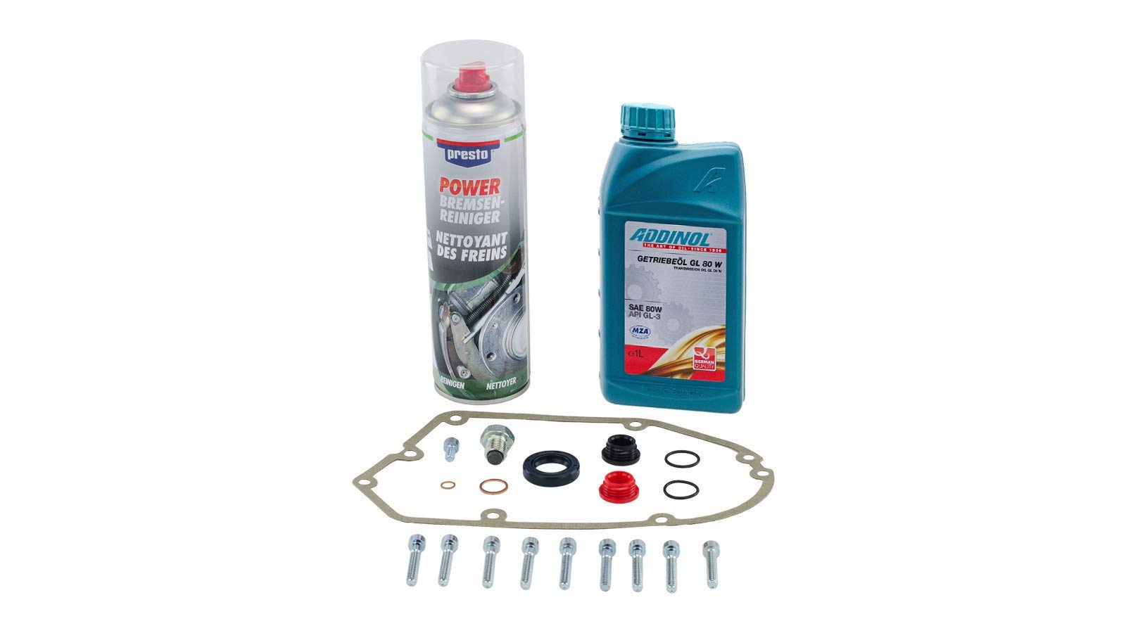 FVLFIL Ölwechsel Set + Schrauben, Bremsenreiniger und 1 Liter Getriebeöl für S51, S53, S70, S83, MS50, SR50, SR80, KR51/2 von ONE:FIFTY