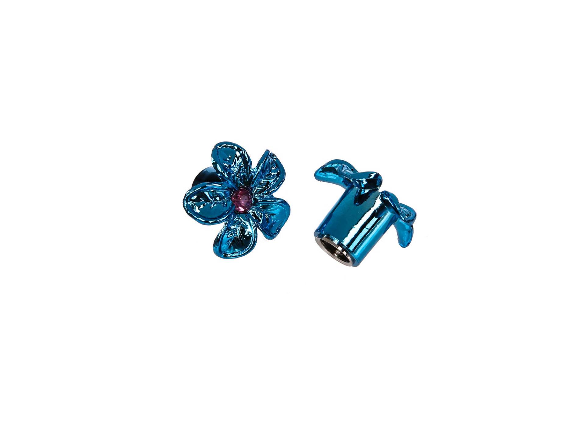 Replika Set: 2x Ventilkappe Blume, Blau eloxiert von Unbekannt