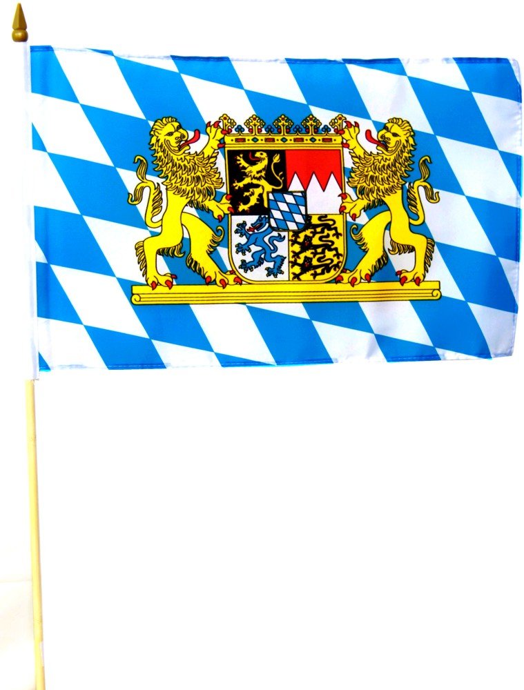 Stockflagge/Stockfahne Bayern mit Löwen Flagge/Fahne ca. 30 x 45 cm mit ca. 60cm Stab/Stock von Sportfanshop24