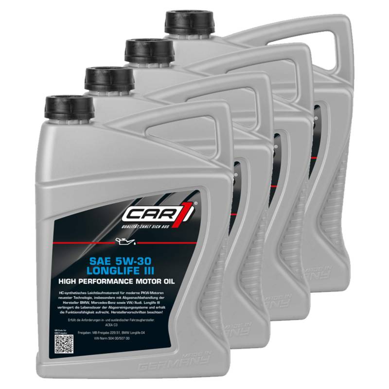 Unbekannt 4X Car1 Motoröl 5W-30 Longlife Leichtlauf High Performance Motor Motoren Öl Benzin Diesel Ottomotor Benzinmotor Dieselmotor Engine Oil 5L von Unbekannt