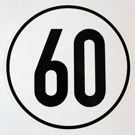 Unbekannt Geschwindigkeitsschild 60 km/h, Hinweisschild für Kraftfahrzeuge (zulässige Höchstgeschwindigkeit), ALU geprägt, Ø 200 mm, zur Anbringung an das Fahrzeug 60 km/h von Unbekannt