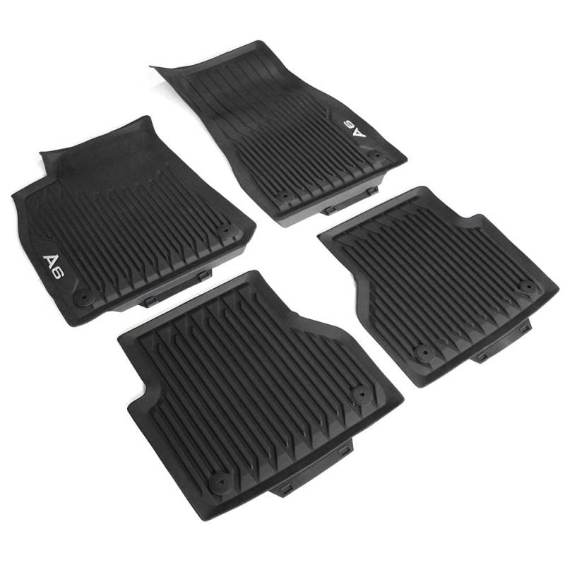 Unbekannt Original Premium Gummi Fußmatten 4X Gummimatten Set v+h Allwettermatten schwarz mit A6 Schriftzug von Audi