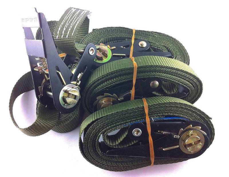 Unbekannt SETPREIS 4 STÜCK! Zurrgurte Spanngurte Ratschengurte Farbe und Länge 4-6 Meter nach Wahl 800 Kg En12195-2 (5 Meter, Oliv) von Unbekannt