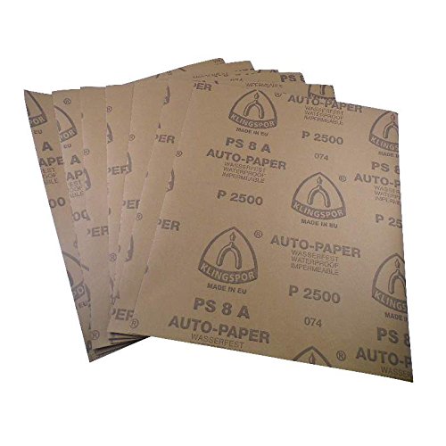 Wasserschleifpapier 10 Blatt P2000/ Maße 230 mm x 280 mm / Nass-Schleifpapier / bestes Oberflächenfinish / flexibles Trägerpapier / kurze Einweichzeiten / optimale Anpassung an die Objektkonturen / hohe Abtragsleistung durch gleichmäßige Rauhtiefe / Aufpolieren mit Hochglanzpolituren / kleine Ausschleifungen von Staubeinschüssen von LudwigLacke