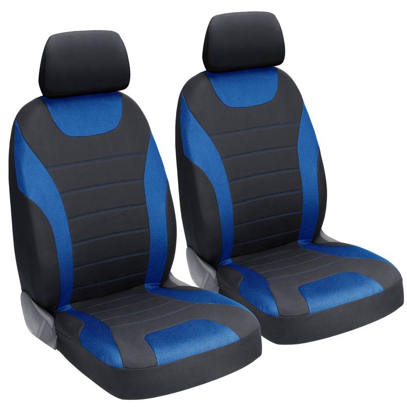 UniVexx® Autositzbezüge im 2er Set - Universell passende Auto Sitzbezüge schwarz/blau - Autoschonbezüge Vordersitze mit Ausschnitt für Airbag - Sitzbezüge Auto (schwarz/blau) von UniVexx