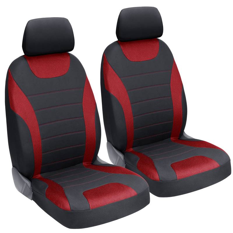 UniVexx® Autositzbezüge im 2er Set - Universell passende Auto Sitzbezüge schwarz/rot - Autoschonbezüge Vordersitze mit Ausschnitt für Airbag - Sitzbezüge Auto (schwarz/rot) von UniVexx