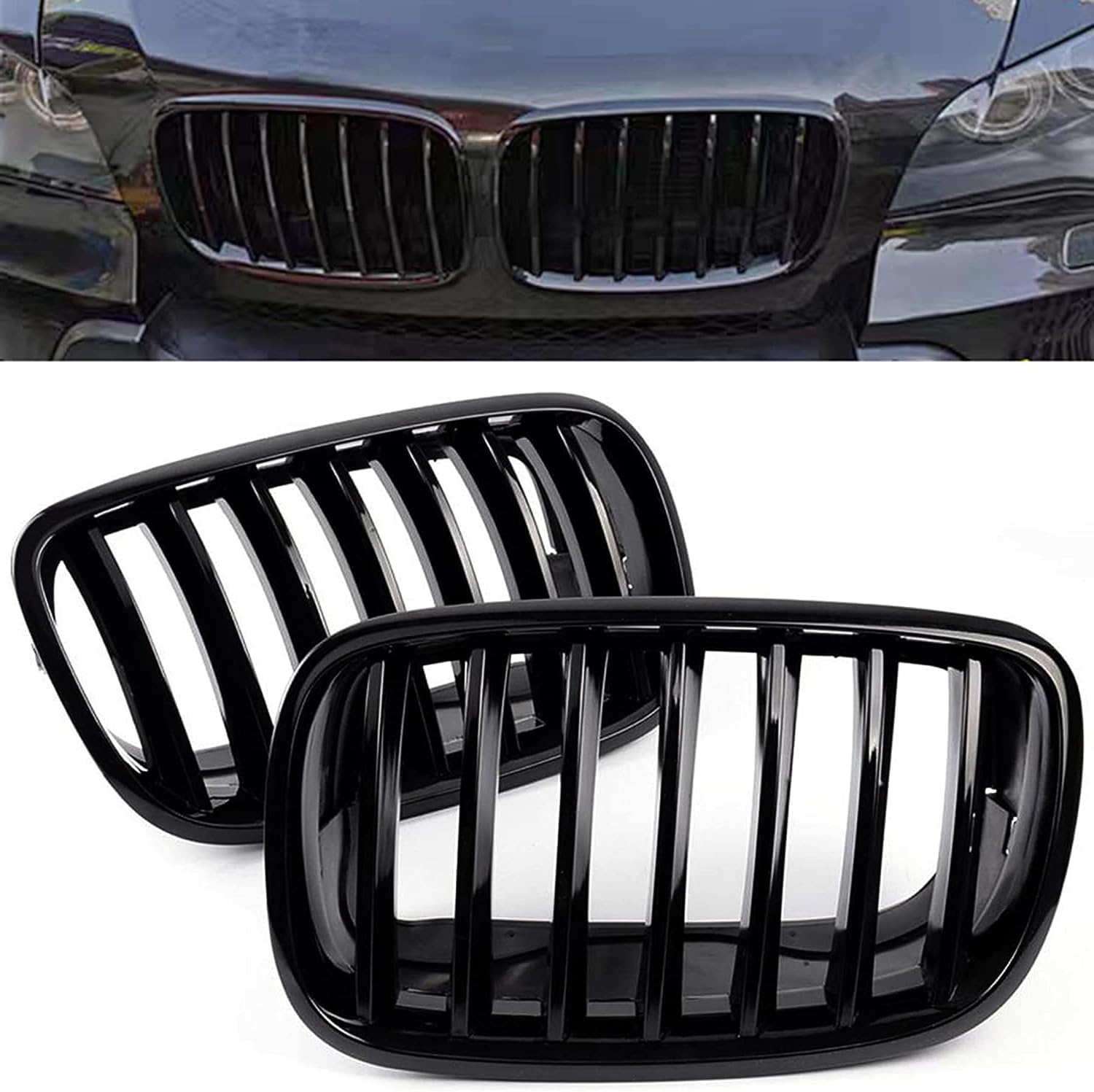 Unifizz 2 x Kühlergrill aus ABS, glänzend, schwarz, Nierengrill, passend für BMW X5 E70 X6 E71 2007 2008 2009 2010 2011 2012 2013 2014 von Unifizz