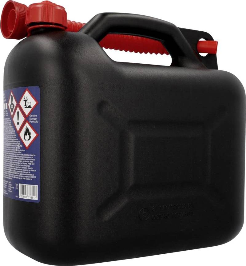 Cartrend Benzinkanister Kunststoff Kanister mit Ausgießer und UN-Zulassung, für alle Kraftstoffarten, 10 Liter, Schwarz von cartrend