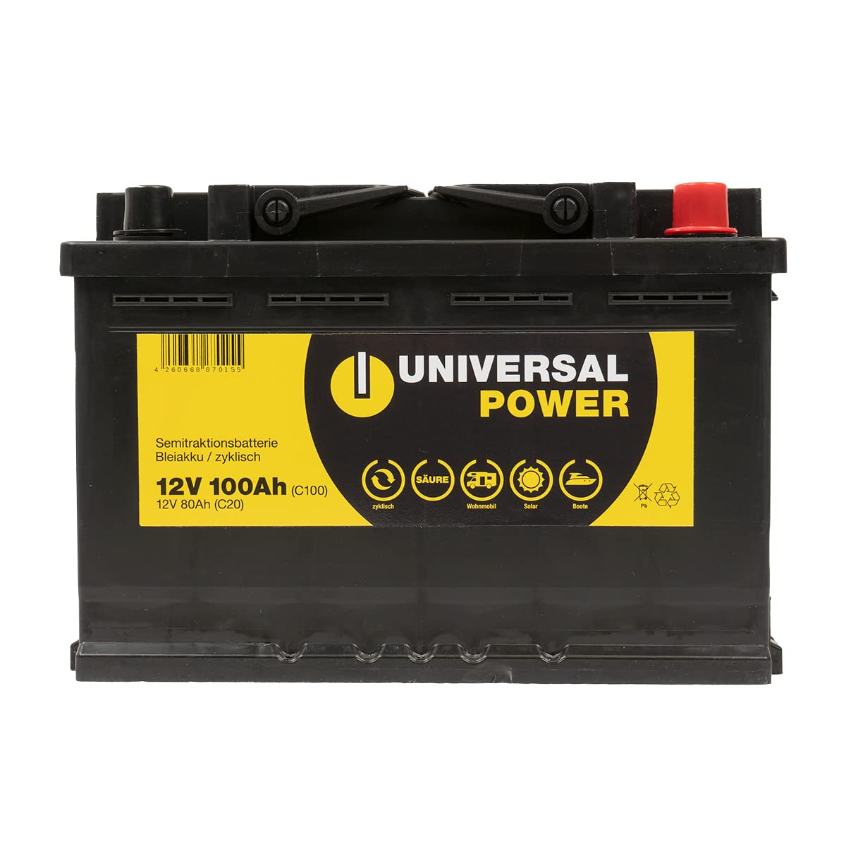 Caravan 12V 100Ah Solarbatterie Wohnmobilbatterie Versorgungsbatterie 12V Akku Solar Akku 12V Wohnwagen Batterie Universal Power Caravan 12V 100Ah Solarbatterie Wohnmobilbatterie Versorgungsbatterie 12V Akku Solar Akku 12V Wohnwagen Batterie Universal Power von Universal Power