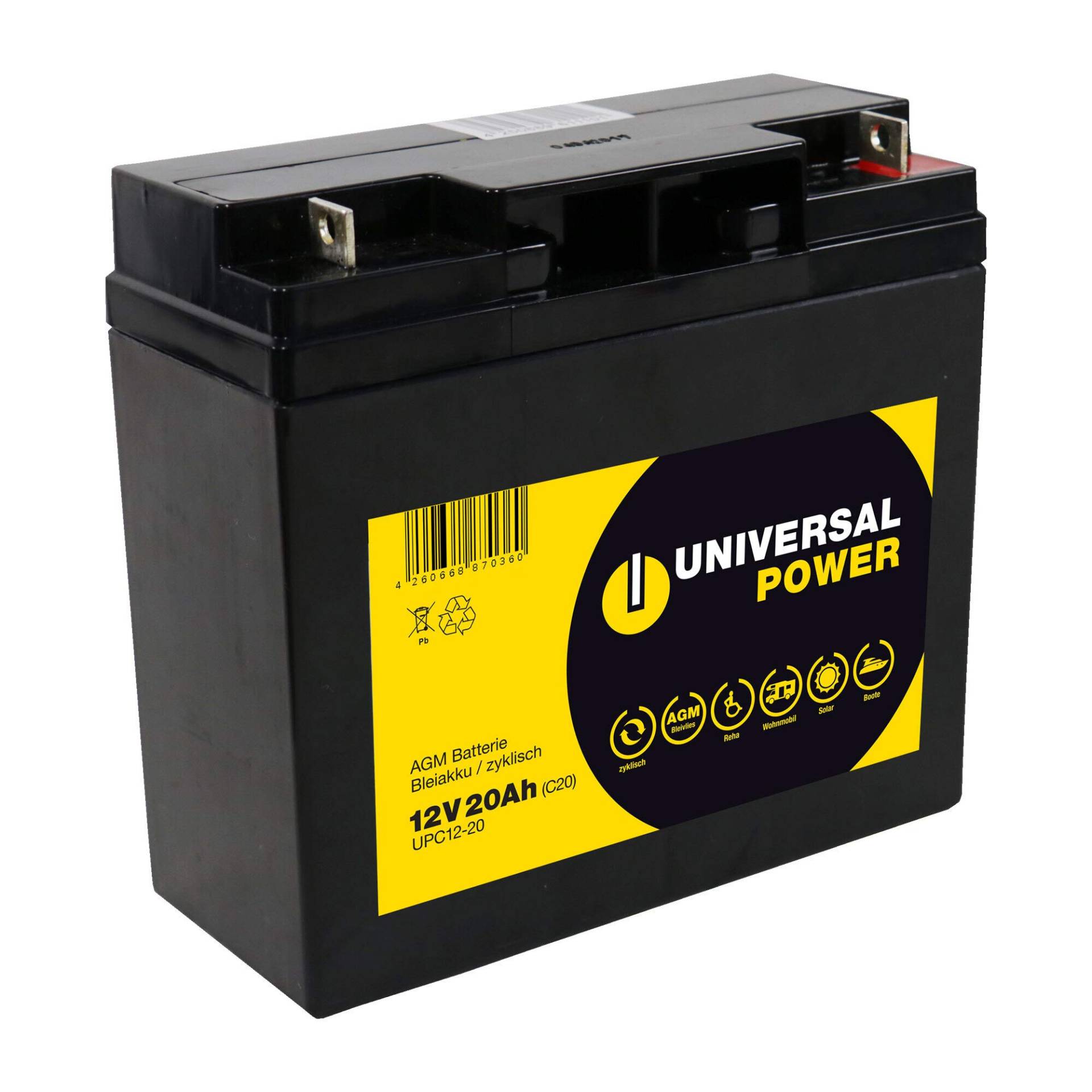 Universal Power AGM 12V 20Ah Batterie für Reha-Technik Boote Wohnmobile von Universal Power Grip