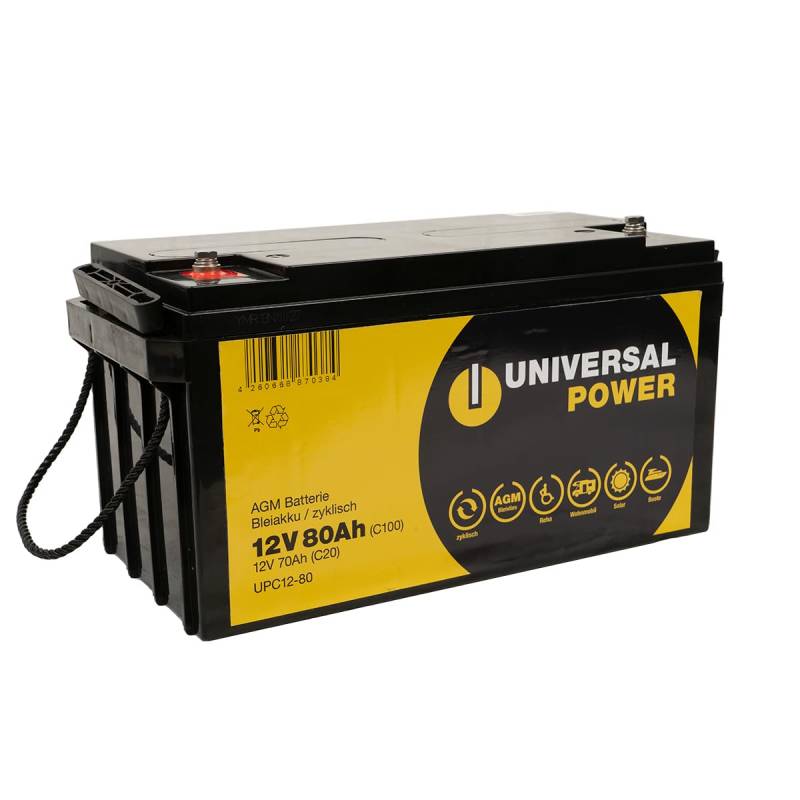Universal Power UPC12-80 12V 80Ah (C100) AGM Solarbatterie Wohnmobilbatterie von Universal Power Grip