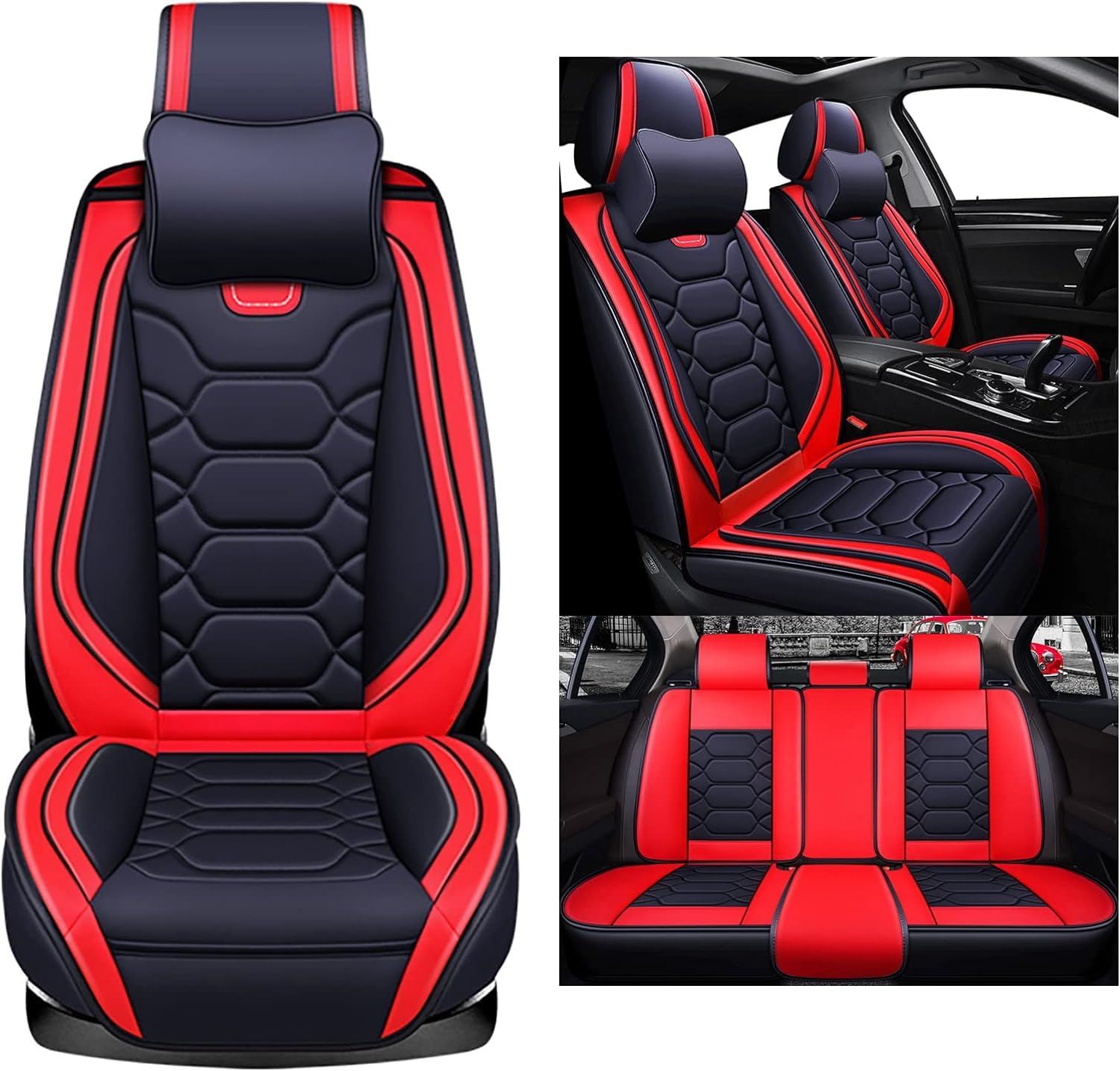 Uomeng Autositzbezüge komplettes Set Universal in Stylish Design | Schonbezüge für Vordersitze und Rückbank | Auto Sitzbezüge Airbag Kompatibel | Premium Wasserdicht Sitzbezug, Rot von Lupsty