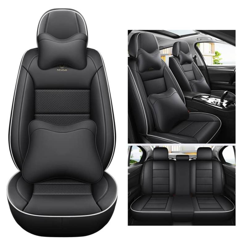 Uomeng Autositzbezüge komplettes Set Universal in Stylish Design | Schonbezüge für Vordersitze und Rückbank | Auto Sitzbezüge Airbag Kompatibel | Premium Wasserdicht Sitzbezug, Schwarz Luxus von Uomeng