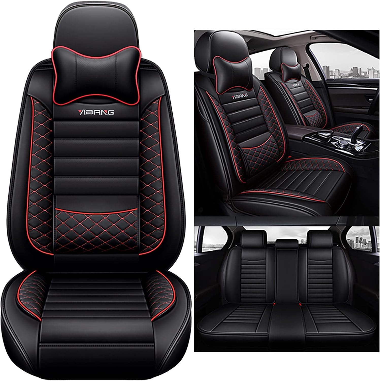 Uomeng Autositzbezüge komplettes Set Universal in Stylish Design | Schonbezüge für Vordersitze und Rückbank | Auto Sitzbezüge Airbag Kompatibel | Premium Wasserdicht Sitzbezug, Schwarz Rot Uomeng Autositzbezüge komplettes Set Universal in Stylish Design | Schonbezüge für Vordersitze und Rückbank | Auto Sitzbezüge Airbag Kompatibel | Premium Wasserdicht Sitzbezug, Schwarz Rot von Uomeng