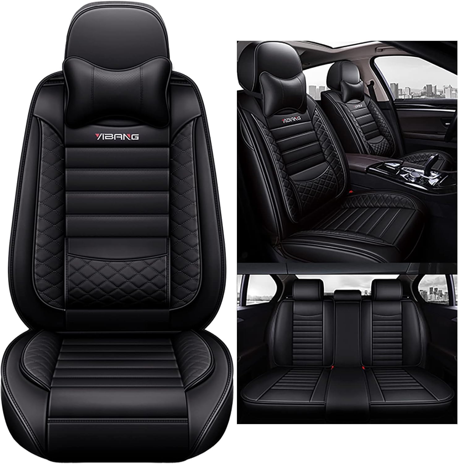 Uomeng Autositzbezüge komplettes Set Universal in Stylish Design | Schonbezüge für Vordersitze und Rückbank | Auto Sitzbezüge Airbag Kompatibel | Premium Wasserdicht Sitzbezug, Schwarz Uomeng Autositzbezüge komplettes Set Universal in Stylish Design | Schonbezüge für Vordersitze und Rückbank | Auto Sitzbezüge Airbag Kompatibel | Premium Wasserdicht Sitzbezug, Schwarz von Uomeng