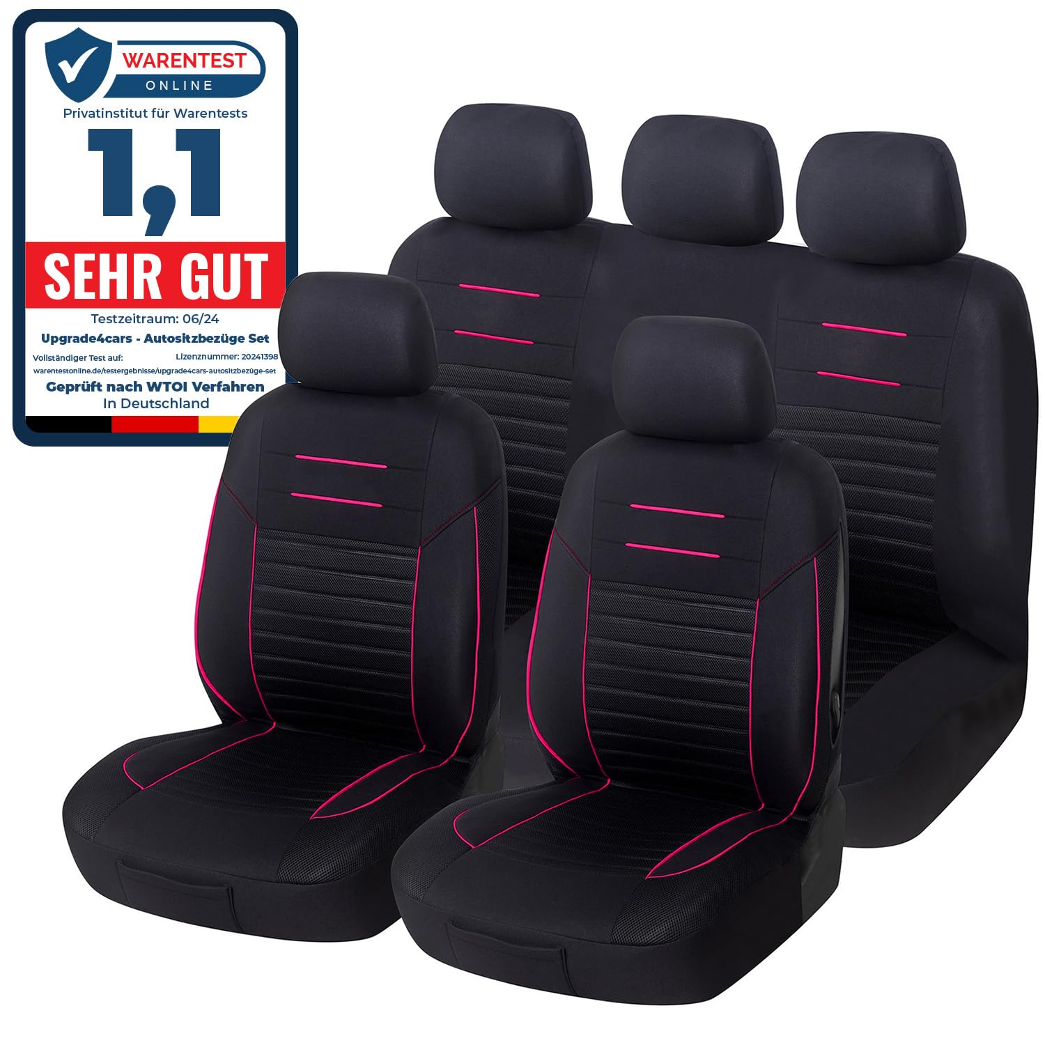 Upgrade4cars Auto-Sitzbezüge Pink Universal | Auto-Schonbezüge für die Vordersitze & Rückbank | Auto-Sitzbezug Set Schwarz Rosa von Upgrade4cars