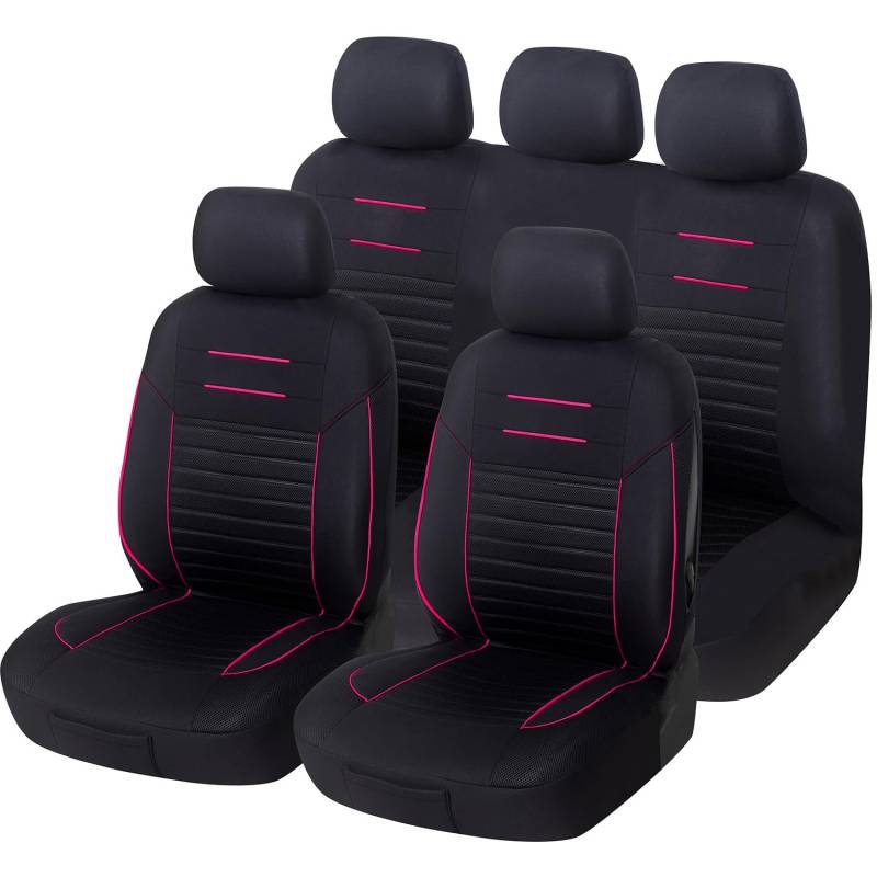 Upgrade4cars Auto-Sitzbezüge Pink Universal | Auto-Schonbezüge für die Vordersitze & Rückbank | Auto-Sitzbezug Set Schwarz Rosa von Upgrade4cars