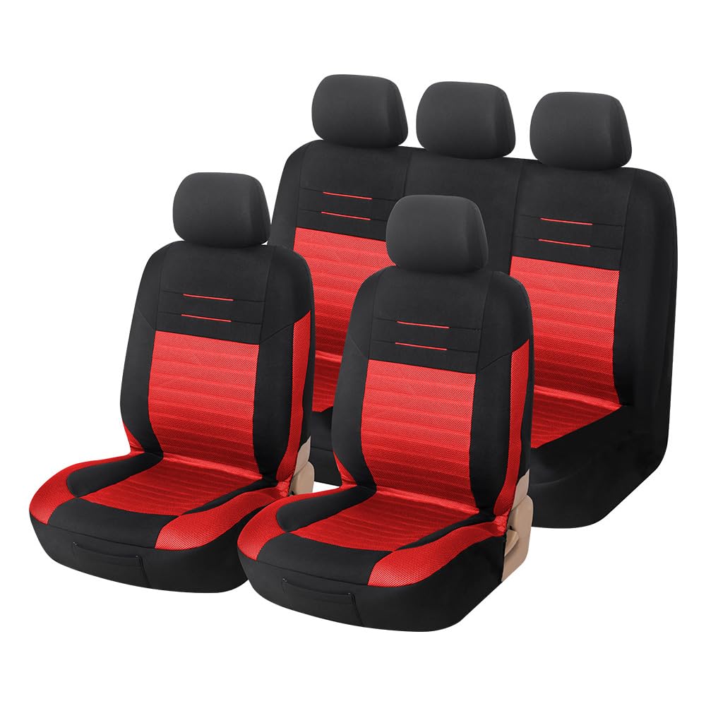 Upgrade4cars Auto-Sitzbezüge Rot Schwarz | Auto-Schonbezüge Set für Vordersitze & Rückbank | Auto-Sitzbezug Universal von Upgrade4cars