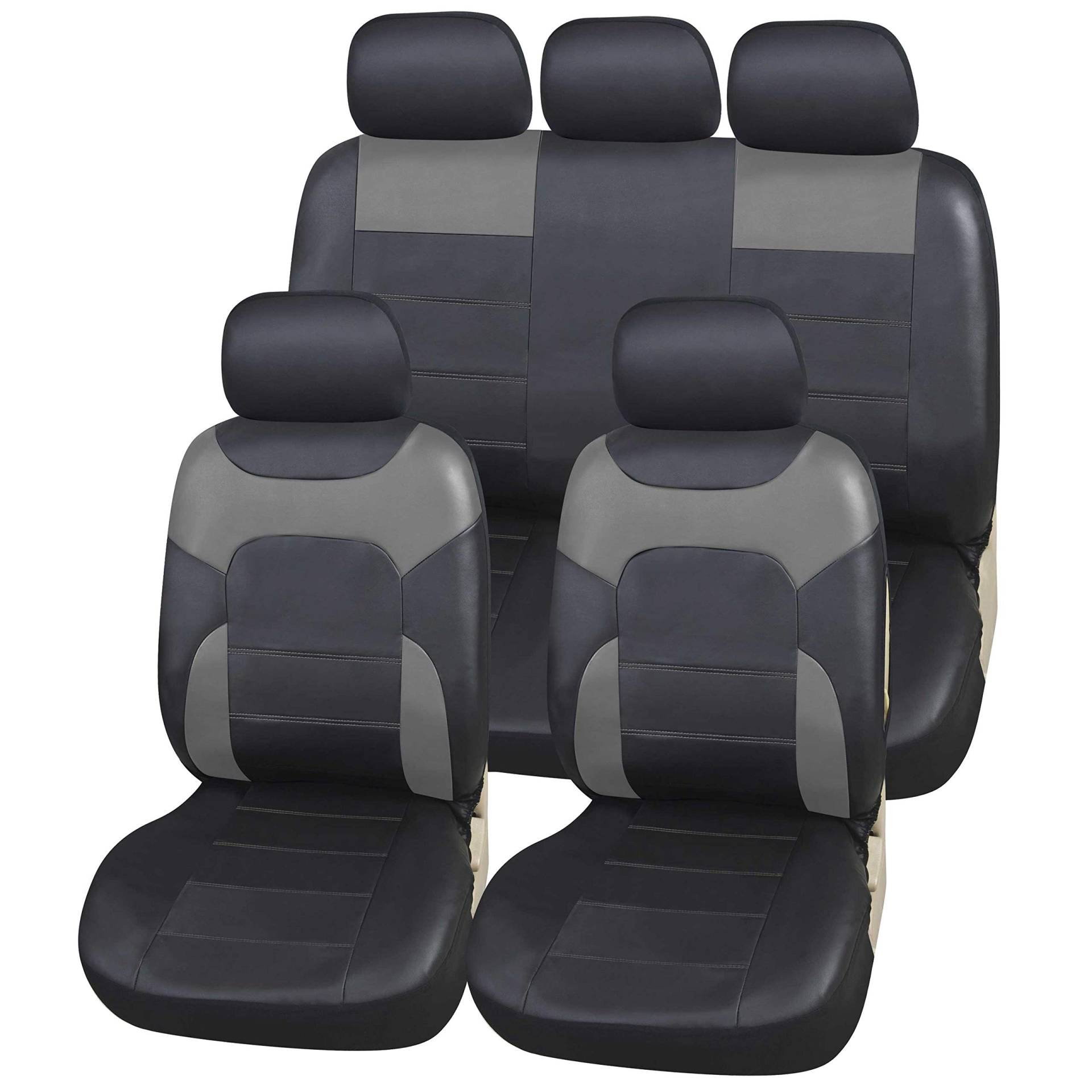 Upgrade4cars Auto-Sitzbezüge Set Leder-Optik Universal Grau | Auto-Schonbezüge Set für Sommer & Winter | Kunstleder Pkw Sitzbezug Komplettset für die Vordersitze & Rückbank Upgrade4cars Auto-Sitzbezüge Set Leder-Optik Universal Grau | Auto-Schonbezüge Set für Sommer & Winter | Kunstleder Pkw Sitzbezug Komplettset für die Vordersitze & Rückbank von Upgrade4cars