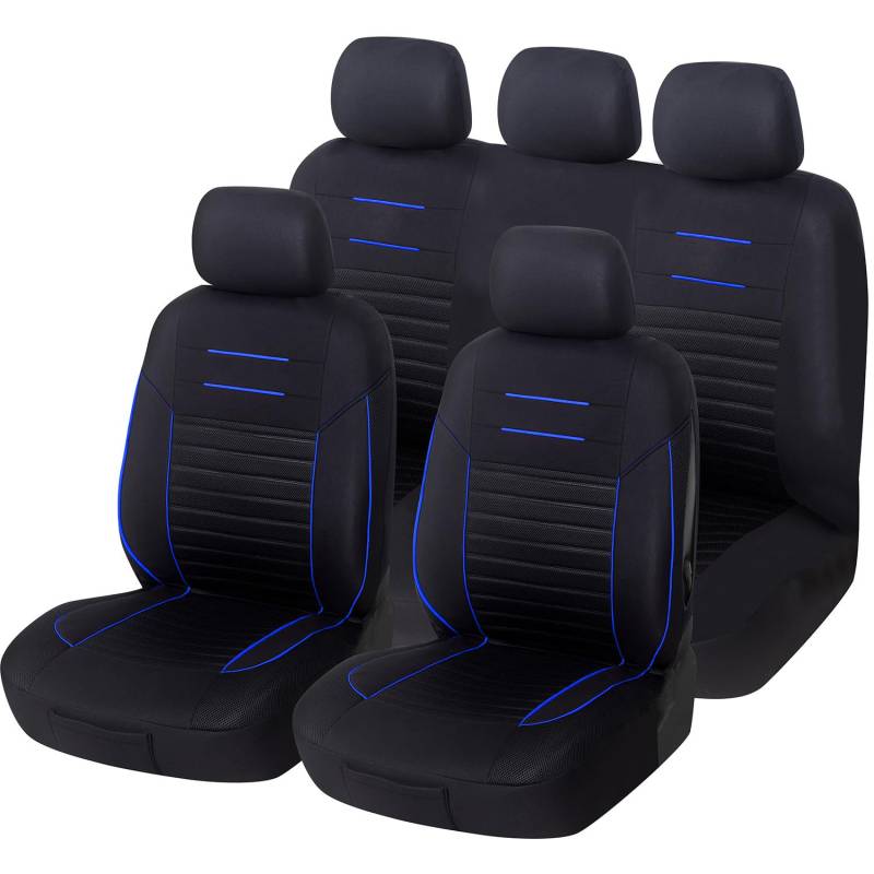 Upgrade4cars Auto-Sitzbezüge Set Universal | Auto-Schonbezüge für die Vordersitze & Rückbank | Auto-Sitzbezug Schwarz Blau von Upgrade4cars