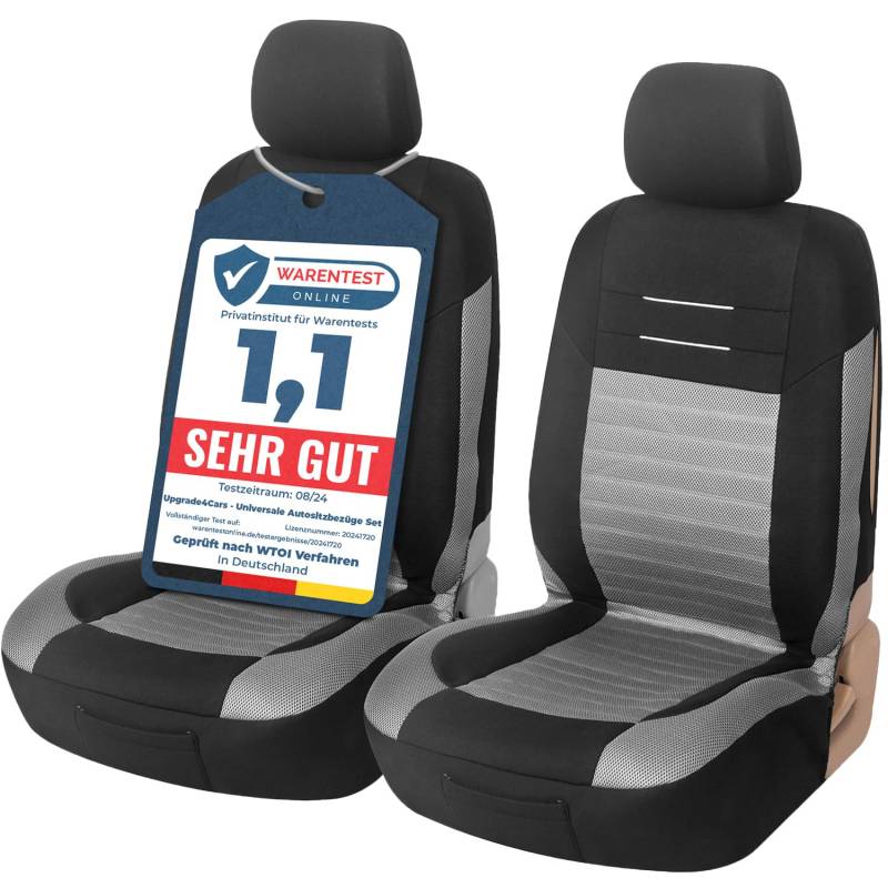 Upgrade4cars Autositzbezüge Vordersitze Grau Schwarz | Autositzbezug Set Universal | Autoschonbezüge für Fahrersitz & Beifahrer von Upgrade4cars