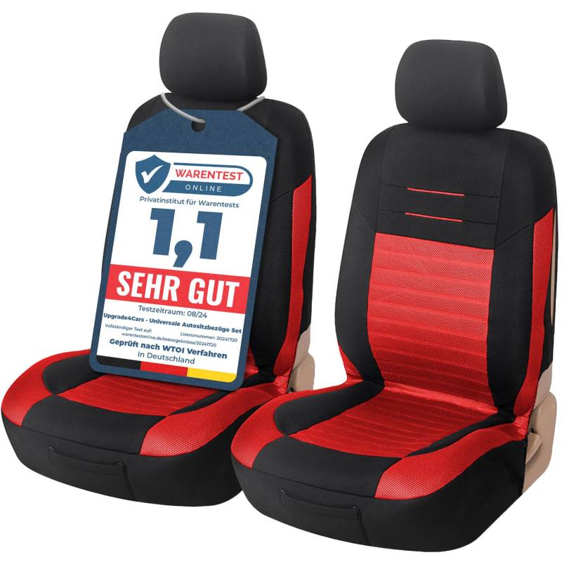 Upgrade4cars Autositzbezüge Vordersitze Rot Schwarz | Autositzbezug Set Universal | Autoschonbezüge für Fahrersitz & Beifahrer von Upgrade4cars