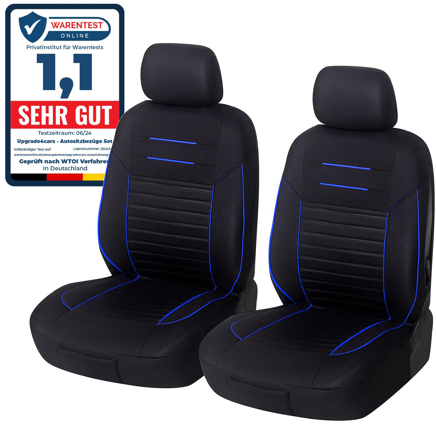 Upgrade4cars Auto-Sitzbezüge Vordersitze Schwarz Blau | Auto-Schonbezüge Set Vorne für Fahrersitz & Beifahrer | Auto-Sitzbezug Universal von Upgrade4cars