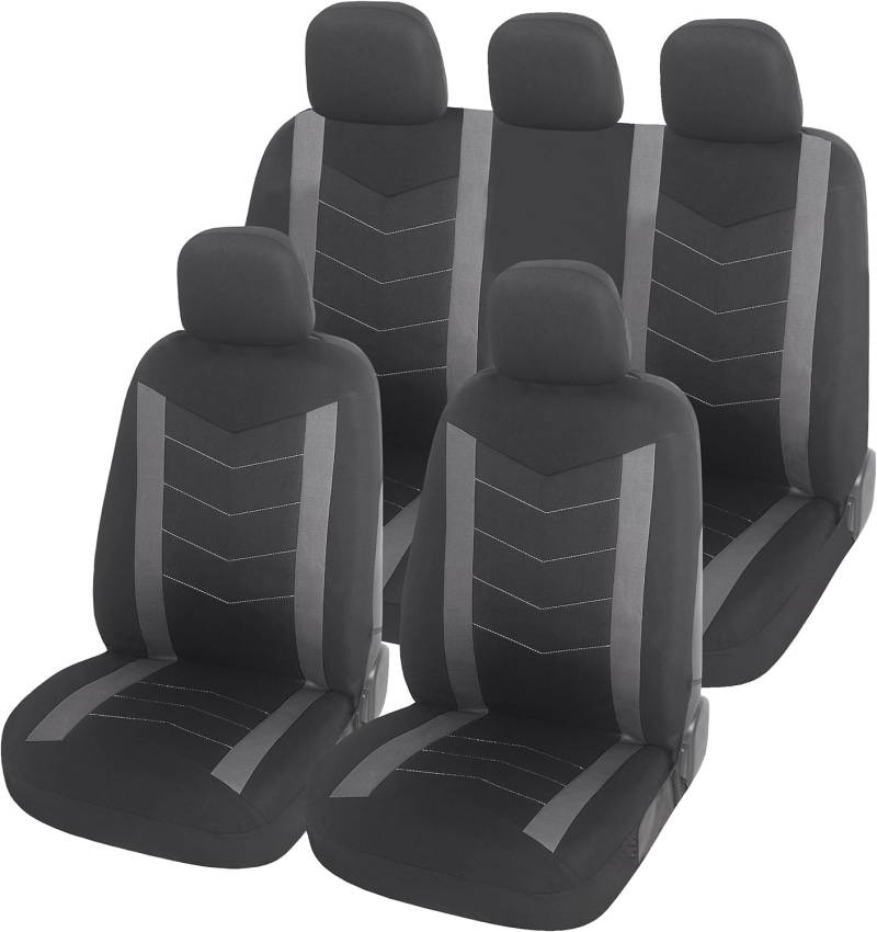 Upgrade4cars Autositzbezüge Set Universal Grau | Autoschonbezüge Vordersitze & Rückbank | Autositzbezug Schwarz | Autozubehör Innenraum | Geschenke für Frauen und Männer von Upgrade4cars
