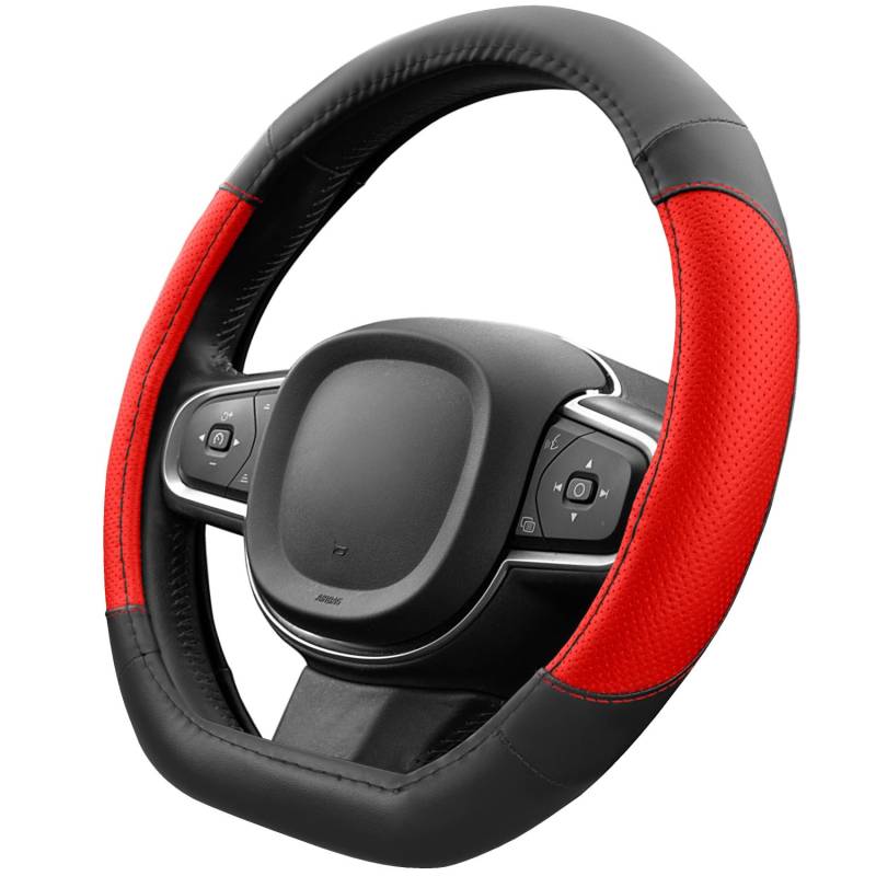 Upgrade4cars D-Form Lenkradbezug in Rot | Lenkradschoner Universal | Lenkradhülle für Sommer & Winter | Autozubehör Innenraum Deko von Upgrade4cars