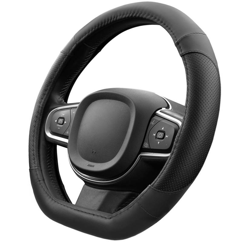 Upgrade4cars D-Form Lenkradbezug in Schwarz | Lenkradschoner Universal | Lenkradhülle für Sommer & Winter | Autozubehör Innenraum Deko von Upgrade4cars