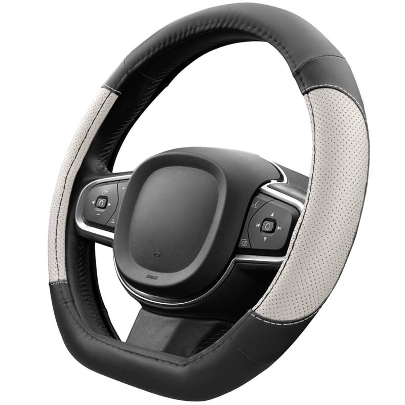 Upgrade4cars D-Form Lenkradbezug in Weiß | Lenkradschoner Universal | Lenkradhülle für Sommer & Winter | Autozubehör Innenraum Deko von Upgrade4cars