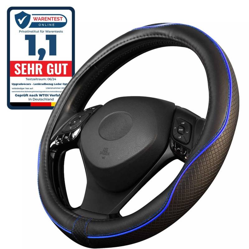 Upgrade4cars Lenkradbezug Blau Schwarz in Leder-Optik | Lenkradhülle Universal 37-38 cm für Sommer & Winter | Autozubehör Innenraum Geschenk-Ideen | Geschenke für Frauen und Männer von Upgrade4cars