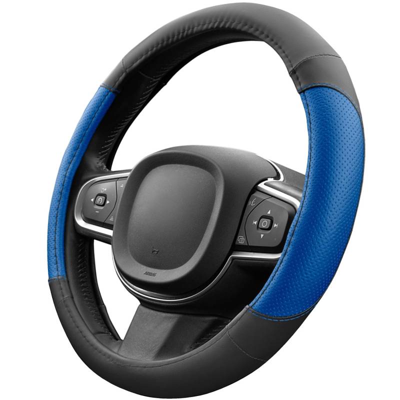 Upgrade4cars Lenkradbezug Blau Schwarz in Leder-Optik | Lenkradhülle Universal 37-38 cm für Sommer & Winter | Autozubehör Innenraum Geschenk-Ideen | Geschenke für Frauen und Männer von Upgrade4cars