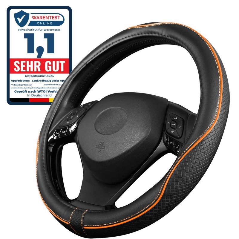 Upgrade4cars Lenkradbezug Orange Schwarz in Leder-Optik | Lenkradhülle Universal 37-38 cm für Sommer & Winter | Autozubehör Innenraum Geschenk-Ideen | Geschenke für Frauen und Männer von Upgrade4cars