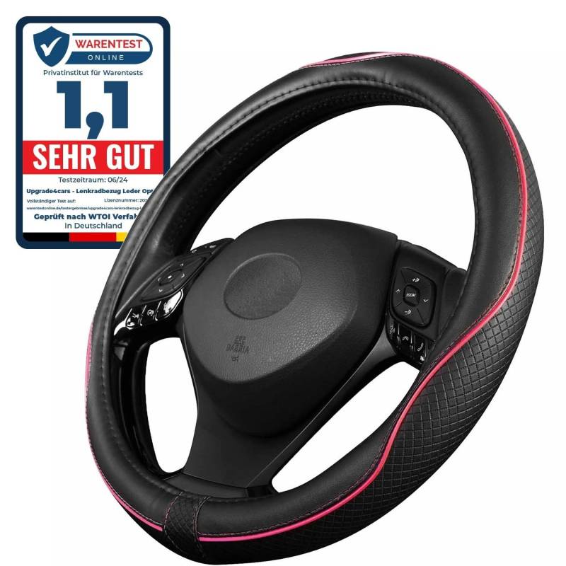 Upgrade4cars Lenkradbezug Pink Schwarz in Leder-Optik | Lenkradhülle Rosa Universal 37-38 cm für Sommer & Winter | Autozubehör Innenraum Geschenk-Ideen | Geschenke für Frauen von Upgrade4cars