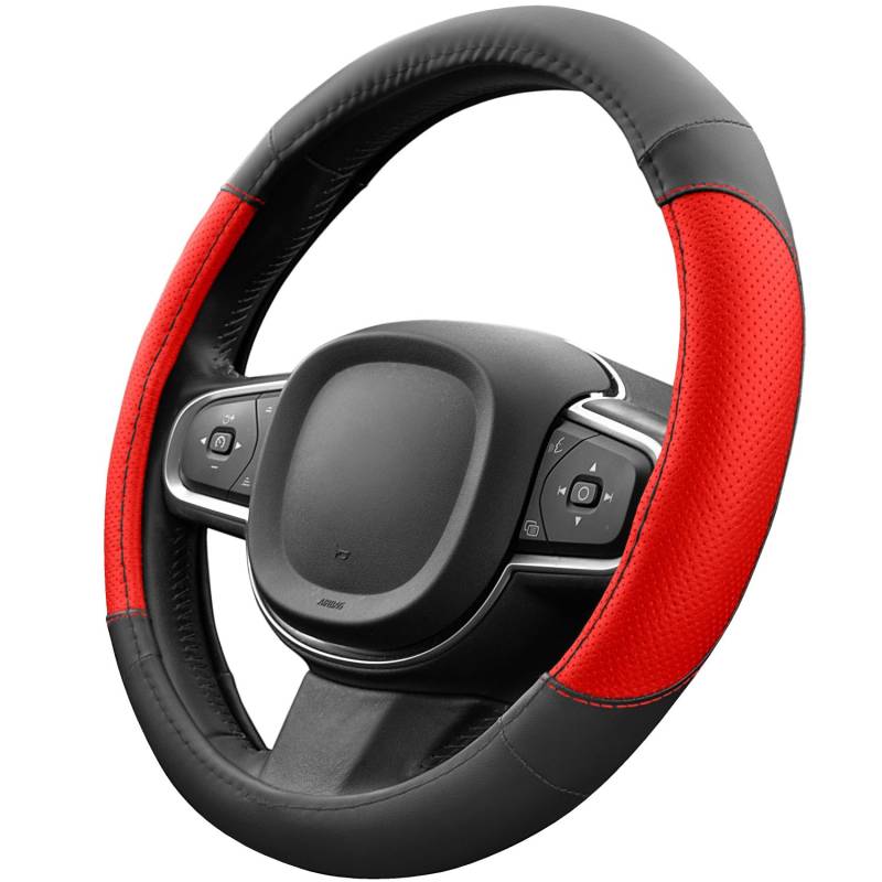 Upgrade4cars Lenkradbezug Rot Schwarz in Leder-Optik | Lenkradhülle Universal 37-38 cm für Sommer & Winter | Autozubehör Innenraum Geschenk-Ideen | Geschenke für Frauen und Männer von Upgrade4cars