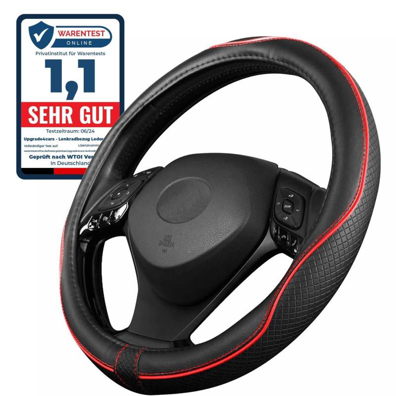Upgrade4cars Lenkradbezug Rot Schwarz in Leder-Optik | Lenkradhülle Universal 37-38 cm für Sommer & Winter | Autozubehör Innenraum Geschenk-Ideen | Geschenke für Frauen und Männer von Upgrade4cars