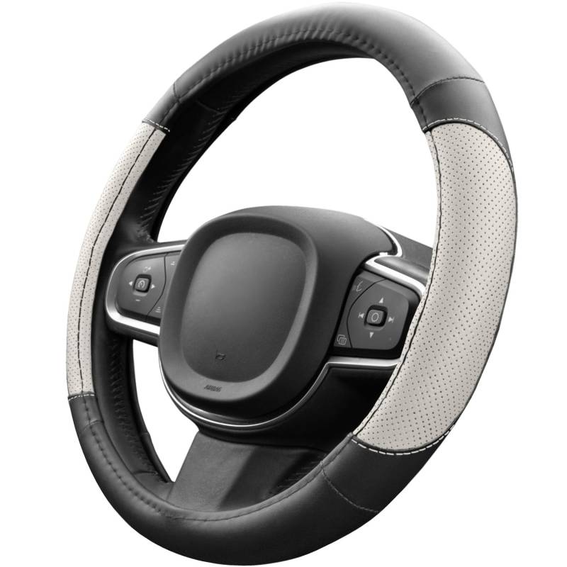 Upgrade4cars Lenkradbezug Weiß Schwarz in Leder-Optik | Lenkradhülle Universal 37-38 cm für Sommer & Winter | Autozubehör Innenraum Geschenk-Ideen | Geschenke für Frauen und Männer von Upgrade4cars