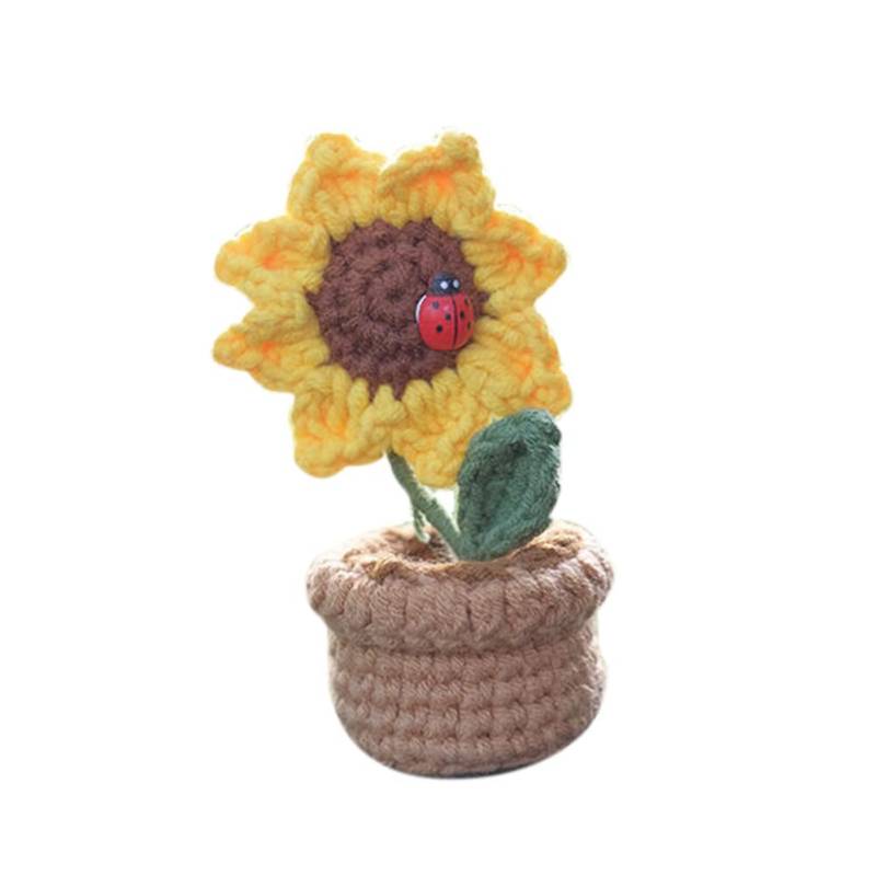 Auto Armaturenbrett Ornament,Handgefertigte Gestrickte Häkelblumen Mini-Topfblumen Auto Armaturenbrett Dekoration Handgewebte Blumen Strickblume für Tischdekoration, Autodekoration,Muttertagsgeschenk von Uposao