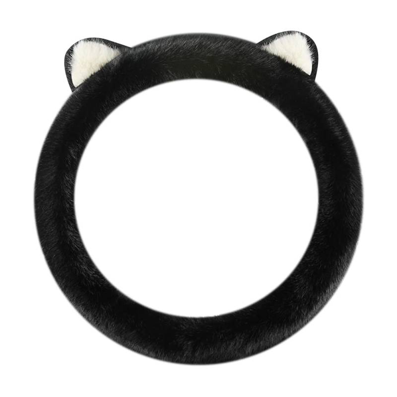 Uposao 38CM Universal Auto Lenkradhülle Lenkrad Abdeckung Nette Katze Ohr Plüsch Winter Anti Rutsch Warme Lenkradhülle Lenkradschoner Auto Zubehör für Frauen, Schwarz von Uposao