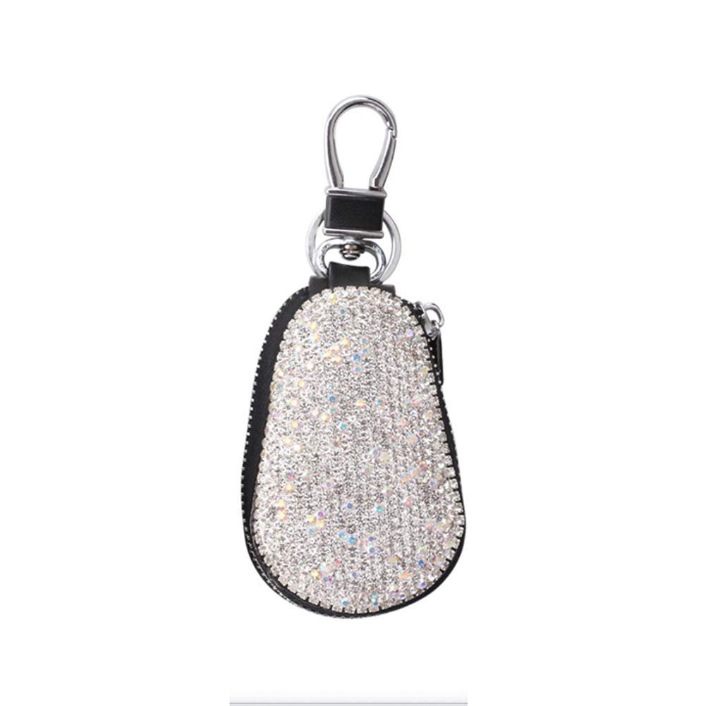 Bling Bling Autoschlüssel Tasche, Strass Glitzer Diamant Autoschlüssel Etui Leder Schlüsselanhänger Reißverschluss Schlüsselmäppchen Leder Schlüsseletui Schlüsseltasche Schlüsselring für Damen,Silber von Uposao